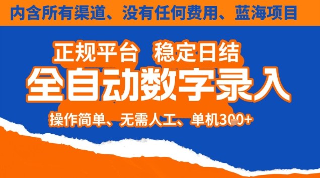 全自动数字录入，单机日入3张+，内含所有渠道全程免费零成本，操作简单可矩阵开干【揭秘】-赚赚目标云网创