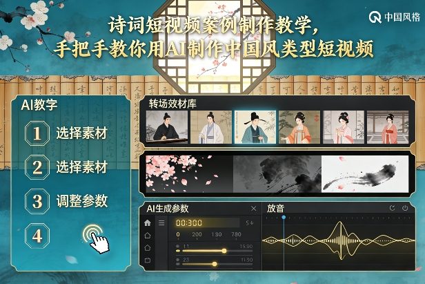 古诗词短视频案例制作教学，手把手教你用AI制作中国风类型短视频-小目标云网创