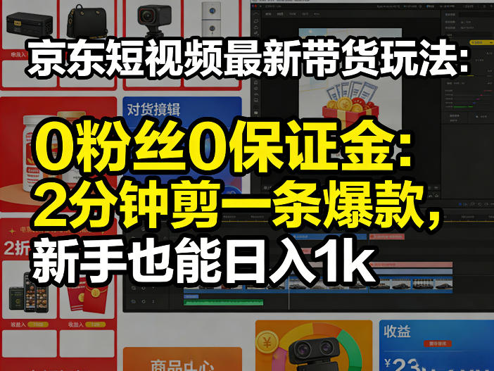 京东短视频最新带货玩法,0粉丝0保证金,2分钟剪一条爆款,新手也能日入1k+【揭秘】-赚赚小目标云网创
