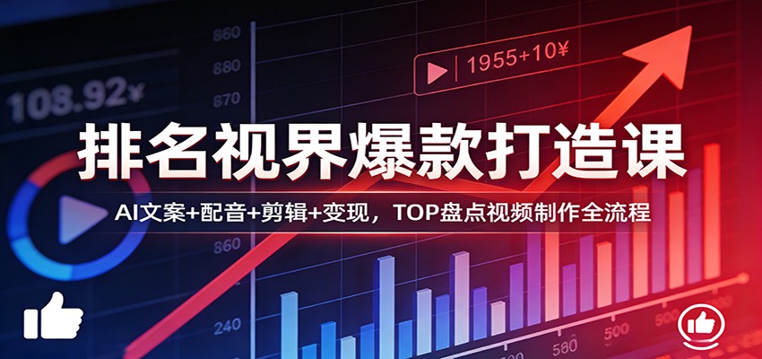 排名视界爆款打造课:AI文案+配音+剪辑+变现,TOP盘点视频制作全流程-赚赚小目标云网创