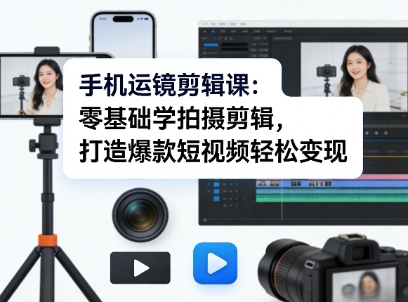 手机运镜剪辑课：零基础学拍摄剪辑，打造爆款短视频轻松变现-赚赚小目标云网创