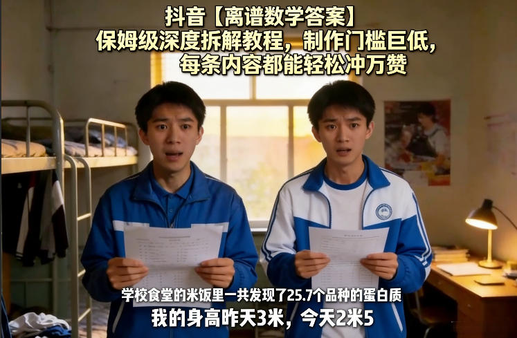 抖音【离谱数学答案】保姆级深度拆解教程，制作门槛巨低，每条内容都能轻松冲万赞，附详细步骤-赚赚小目标云网创
