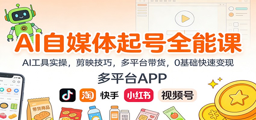 AI自媒体起号全能课：AI工具实操，剪映技巧，多平台带货，0基础快速变现-赚赚小目标云网创