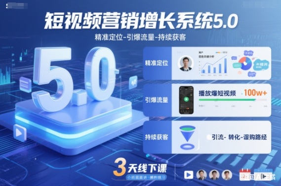 短视频营销增长系统5.0，精准定位-引爆流量-持续获客，3天线下课(音频+图片)-赚赚小目标云网赚