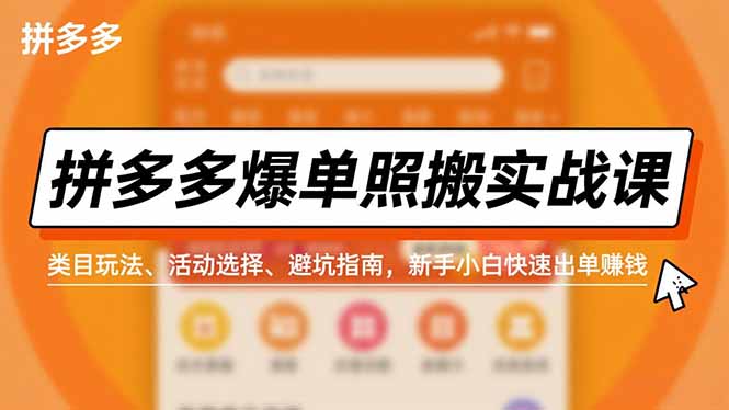 拼多多爆单照搬实战课，类目玩法、活动选择、避坑指南，新手小白快速出单赚钱-赚赚目标云网创