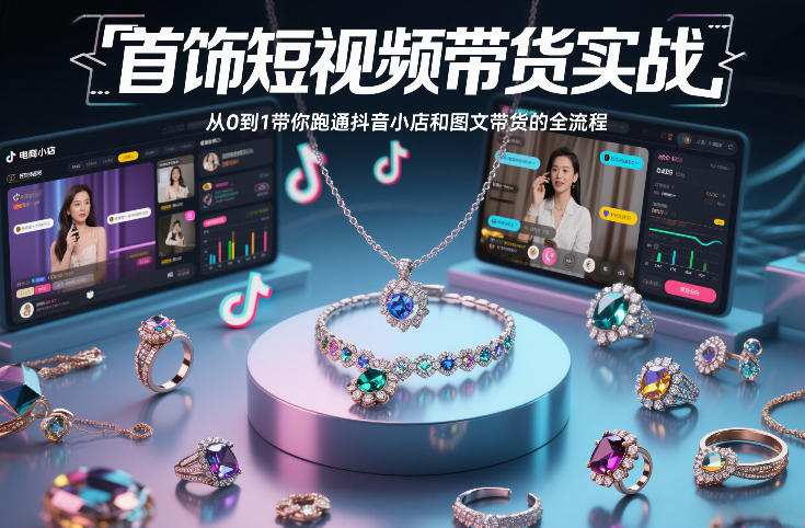 首饰短视频带货实战，从0到1带你跑通抖音小店和图文带货的全流程-小目标云网创