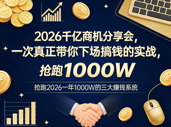 2026千亿商机分享会，一次真正带你下场搞钱的实战，抢跑2026一年1000W的三大賺钱系统-赚赚小目标云网创