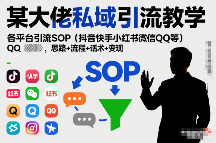 某大佬私域引流教学，各平台引流SOP(抖音快手小红书微信QQ等)，思路+流程+话术+变现-赚赚目标云网创