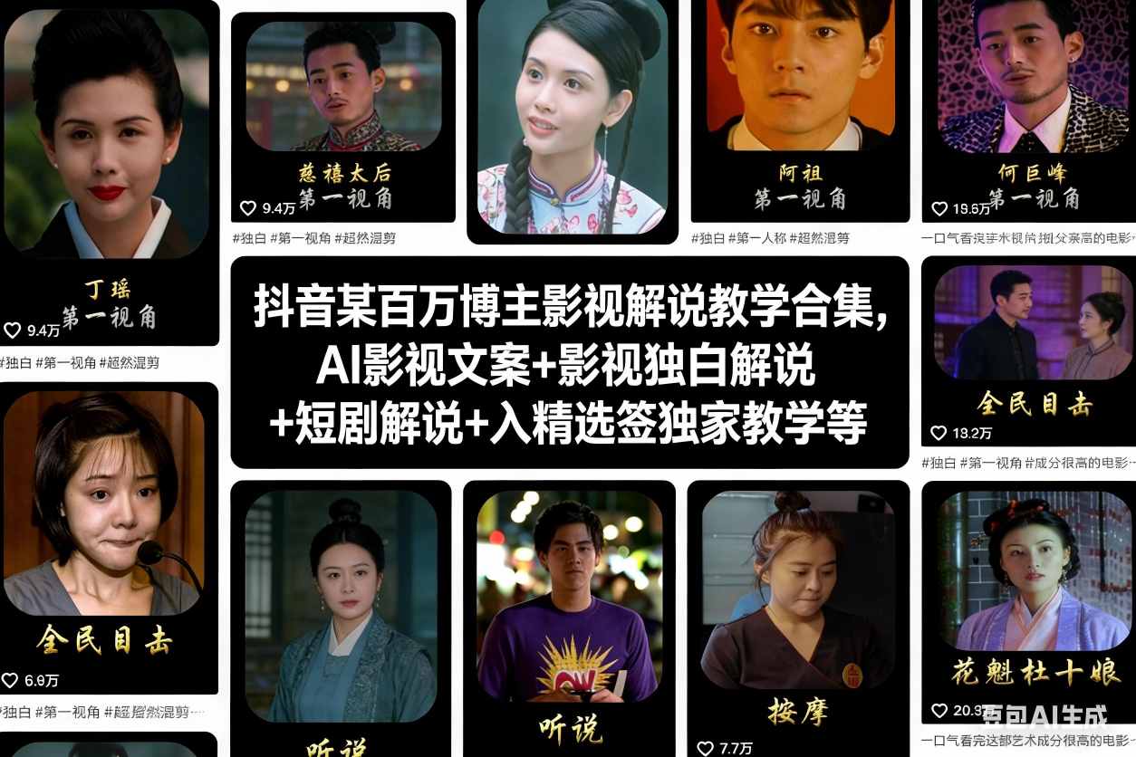 抖音某百万博主影视解说教学合集，AI影视文案+影视独白解说+短剧解说+入精选签独家教学等-小目标云网创