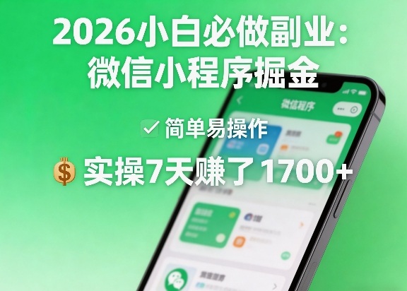 2026小白必做副业：微信小程序掘金，简单易操作，实操7天賺了1700+【揭秘】-赚赚小目标云网创