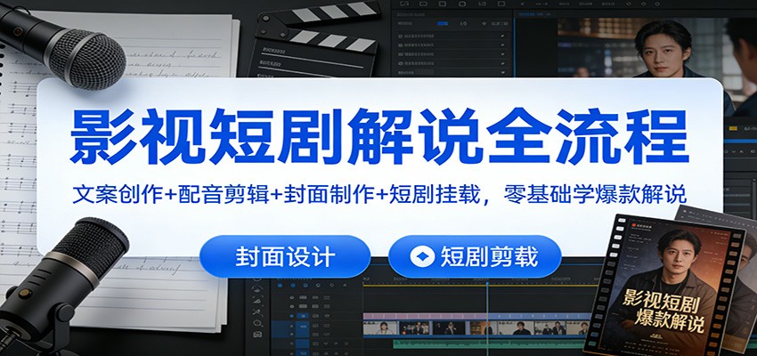 影视短剧解说全流程：文案创作+配音剪辑+封面制作+短剧挂载，零基础学爆款解说-赚赚目标云网创