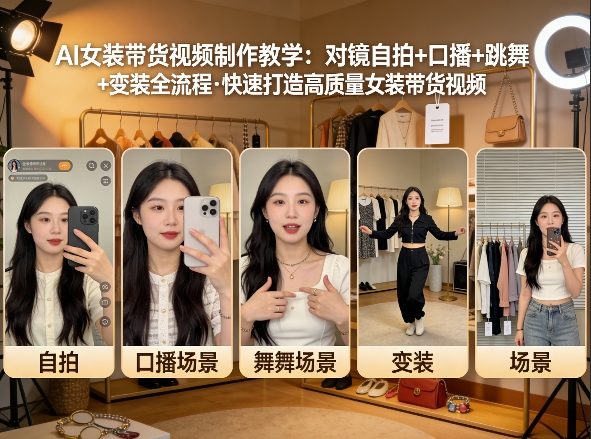 AI女装带货视频制作教学，对镜自拍、口播、跳舞、变装全流程，快速打造高质量女装带货视频-赚赚小目标云网创