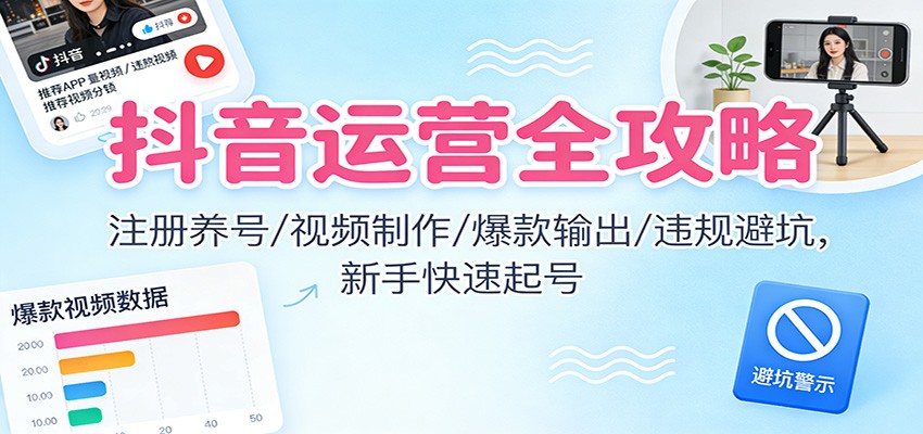 抖音运营全攻略：注册养号/视频制作/爆款输出/违规避坑，新手快速起号-赚赚目标云网创