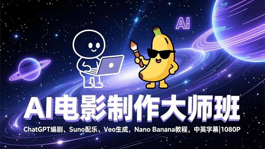 AI电影制作大师班：ChatGPT编剧、Suno配乐、Veo生成，Nano Banana教程，中英字幕|1080P-赚赚目标云网创