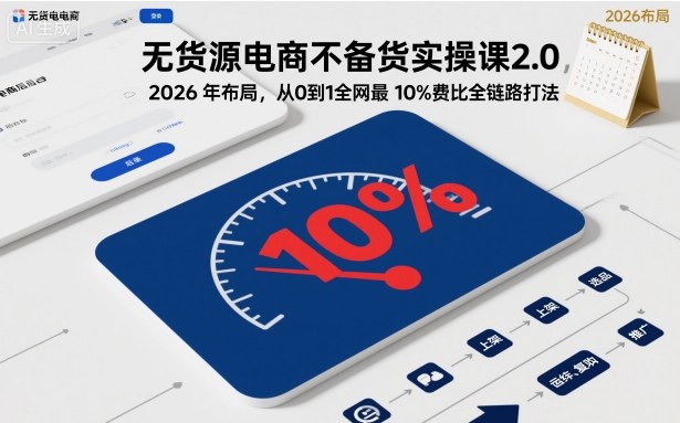 无货源电商不备货实操课2.0，2026年布局，从0到1全网最低10%费比全链路打法【更新26年3月】-赚赚小目标云网创