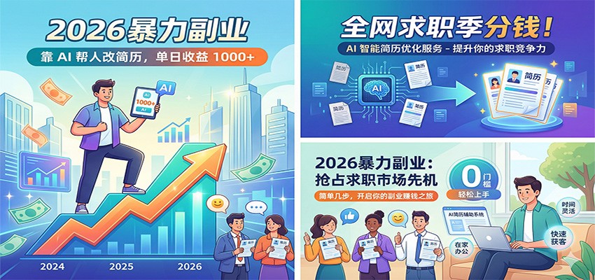 2026暴力副业：靠AI帮人改简历，单日收益1000+，全网求职季分钱-赚赚小目标云网创