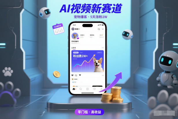 AI视频新赛道，宠物播客仅注册5天涨粉2W，收益非常可观-赚赚小目标云网赚