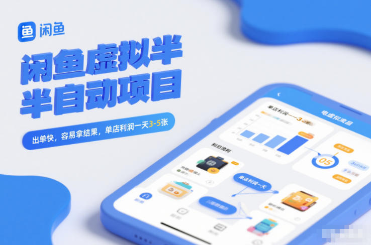 闲鱼虚拟半自动项目，出单快，容易拿结果，单店利润一天3-5张-赚赚目标云网创