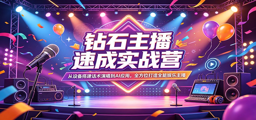 钻石主播速成实战营：从设备搭建话术演唱到AI应用，全方位打造全能娱乐主播-赚赚小目标云网创