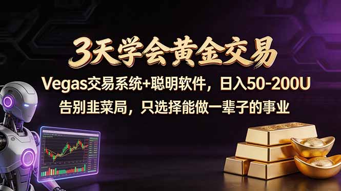 3天学会黄金交易，Vegas交易技术+聪明软件，日赚50-100U-赚赚小目标云网创