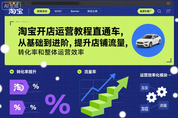 淘宝开店运营教程直通车，从基础到进阶，提升店铺流量，转化率和整体运营效率(更新26年3月24日)-赚赚小目标云网创