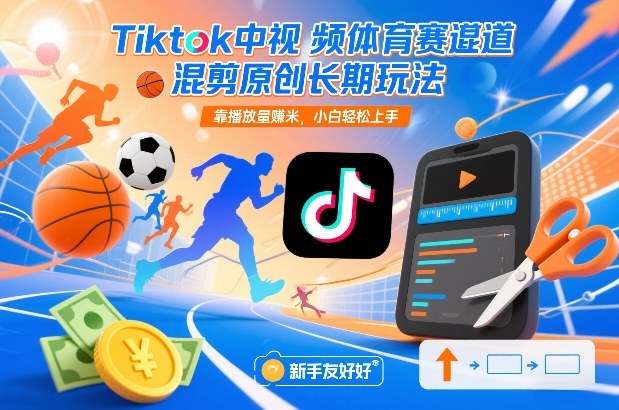 Tiktok中视频体育赛道混剪原创长期玩法，靠播放量賺米，小白轻松上手-赚赚小目标云网创