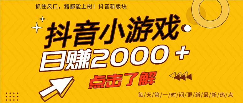 2025年爆火的抖音小游戏项目，一部手机日入2000+-赚赚小目标云网创