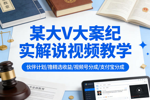 某大V大案纪实解说视频教学，可做伙伴计划、撸精选收益，视频号和支付宝分成计划均可-赚赚小目标云网创