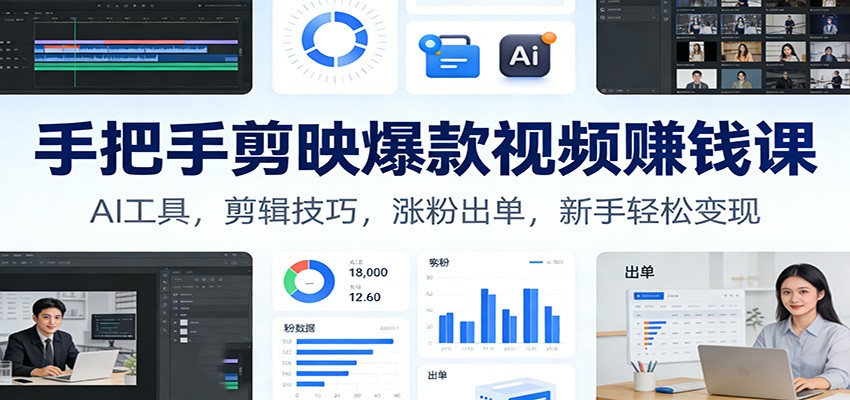 手把手剪映爆款视频赚钱课：AI工具，剪辑技巧，涨粉出单，新手轻松变现-小目标云网创