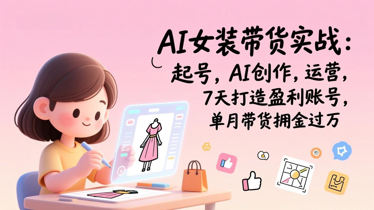AI女装带货实战：起号，AI创作，运营，7天打造盈利账号，单月带货佣金过万-小目标云网创