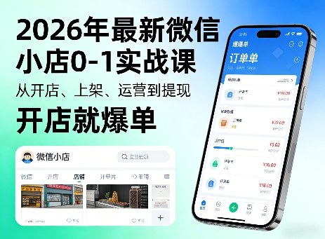 2026年最新微信小店0-1实战课,从开店、上架、运营到提现,开店就爆单-赚赚小目标云网创