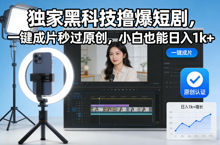 独家黑科技撸爆短剧，一键成片秒过原创，小白也能日入1k+【揭秘】-小目标云网创