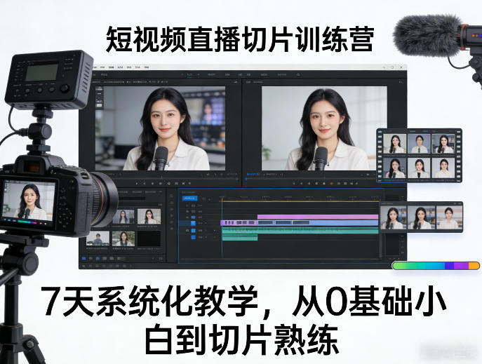 短视频直播切片训练营,7天系统化教学,从0基础小白到切片熟练-赚赚小目标云网创