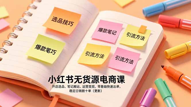 小红书无货源电商课，开店选品、笔记搬运、运营变现，零基础快速出单，稳定日销数十单(更新-小目标云网创