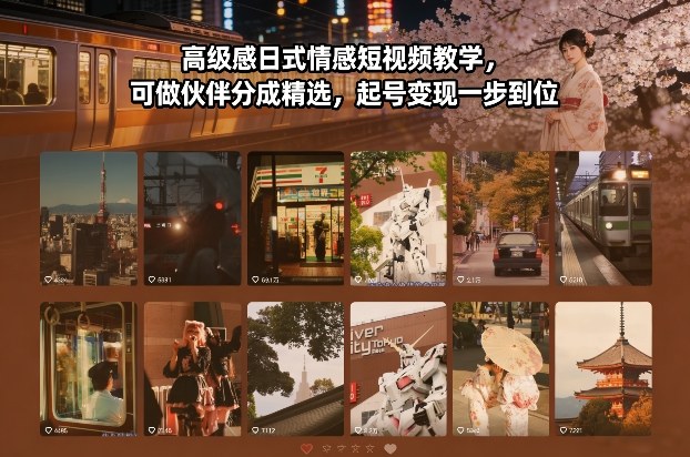高级感日式情感短视频教学，可做伙伴分成精选，起号变现一步到位-小目标云网创